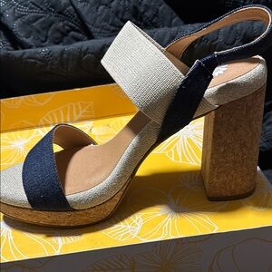 Yellow Box Beige and Navy Platform Sandals